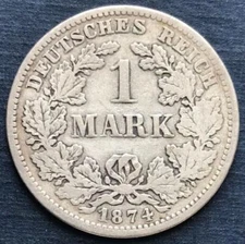 🇩🇪🇩🇪 GERMANY 1874  F  1 Mark - Wilhelm I type 1 - large shield COIN   🇩🇪