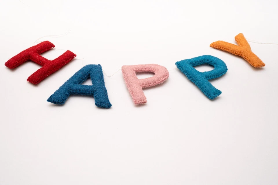 Guirnalda de fieltro de feliz cumpleaños hecha a mano Lamatar1 multicolor para fiesta de cumpleaños Foto 3 de 4