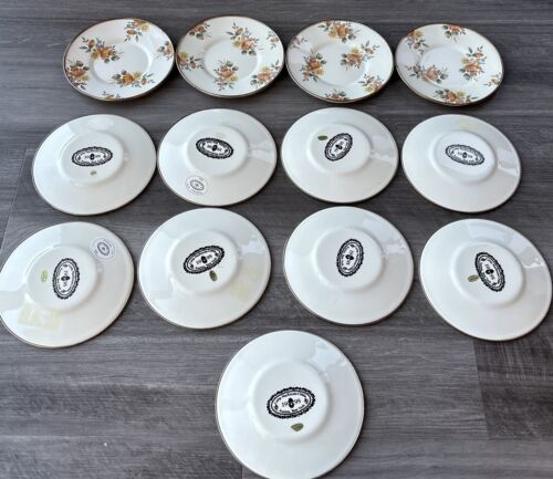 Camp MACKENZIE CHILDS Set Of 13 Saucer Plates 6” Cream Roses 1995 Enamel Floral - Picture 5 of 9