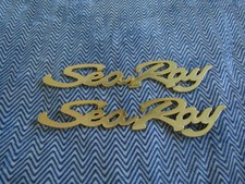 SEARAY SEA RAY BOAT MARINE SUNDANCER GOLD SCRIPT LOGO EMBLEMS SET OF 2PCS