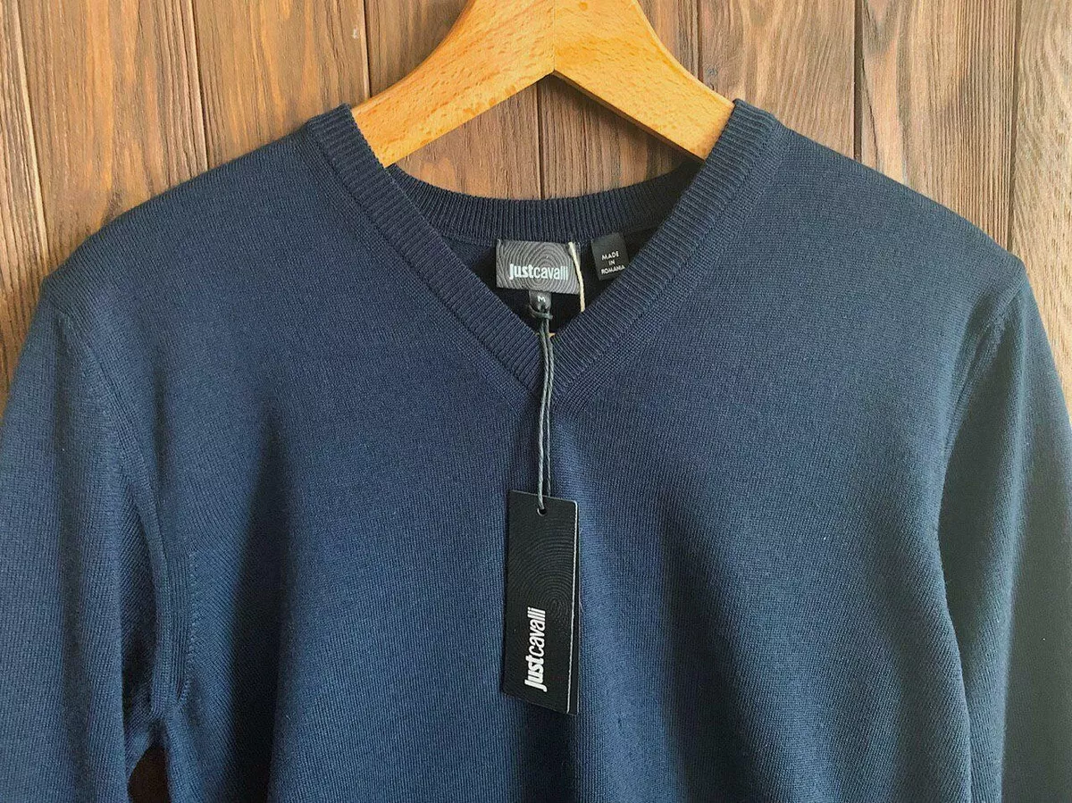 JUST CAVALLI MEN SWEATER V NECK M WOOL NEW boyfriend husband son Christmas gift