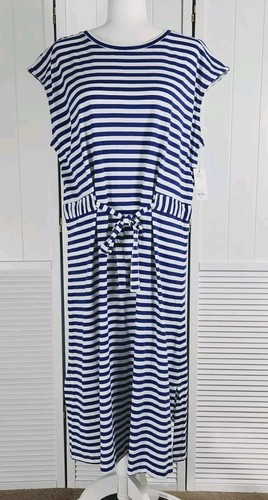 Sonoma blau gestreiftes Midikleid ärmellos Strick Baumwolle Damen Größe XL neu mit Etikett