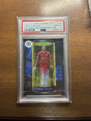 2022/23 Topps Chrome UCC Virgil Van Dijk Specimen Yellow Jersey # 4/125 PSA 10