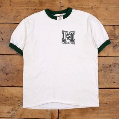 Vintage Powerpro Oneita Ringer T-Shirt L Herren 90s Grafik weiß Einzelnaht