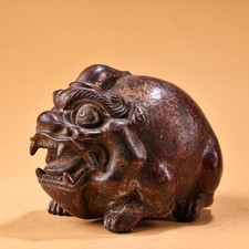 Solid Brass Pixiu Figurine Gold Inlay Wealth Beast 1600g 15x10cm Vintage Decor