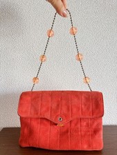CHANEL Rare Orange Pink Suede Beaded Chain Party Shoulder Bag Authentic from JP