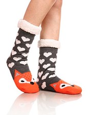 Women Winter Thick Slipper Socks with Grippers Non Slip Warm One Size Fox