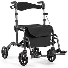 Goplus Aluminum Transport Chair Folding Medical Rollator Walker Wheelchair Black