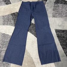 Vintage US Navy Utility Pants Mens 34R Blue Denim Bell Bottom Military 80s NEW