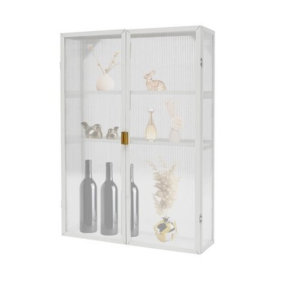Wall Mounted Bathroom Storage Cabinet 3 Tier Adjustable Metal Shelf Doors White