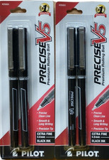 2 PACKS 4 PENS PILOT PRECISE V5 ROLLING BALL PENS 0.5mm BLACK INK EXTRA FINE