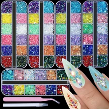 5 Boxes Shiny Colorful Nail Art Rhinestones Nail Stone Gems Design Kit 2-6Mm 