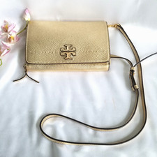Tory Burch McGraw Leather Gold Shoulder Walle...