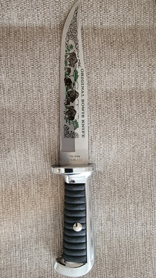 Cuchillo Bowie Original Años 70 con Hoja de Cuero y Piedra de Afilar HERMOSO Foto 2 de 3