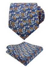Mens 3.15inches Exquisite Floral Tie with Small Flower F142-navy blue orange