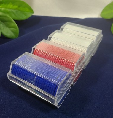 Buck's Philip Morris 100 Poker Chips in Plastic Case Never Opened Red White Blue