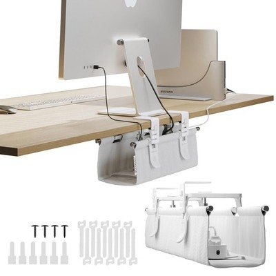 Ascrono Original No Drill Under Desk Cable Management Tray 14.1'' - Premium White