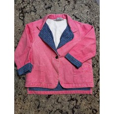 Vintage OshKosh B’Gosh Pink Denim Jacket Girls Made in USA Heart Print 4T