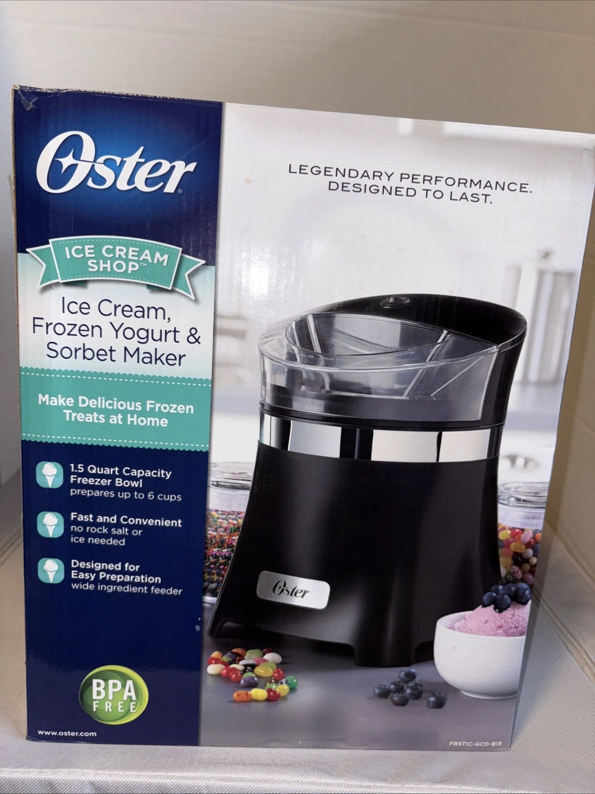 Oster Ice Cream Shop Ice Cream, Frozen Yogurt & Sorbet Maker 1.5 Quart NIB