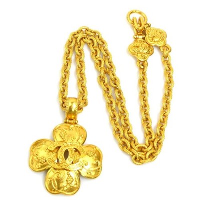 Chanel Necklace Coco Mark Gold Metal 96A 58cm Rare Auth Women's Accessory
