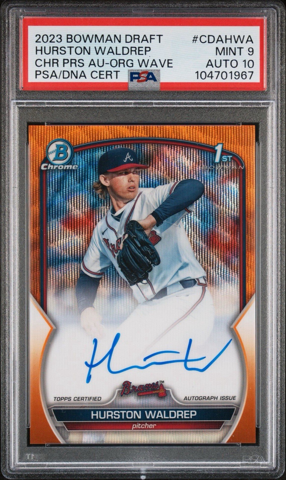 2023 Bowman Draft Hurston Waldrep Chrome Prospect Auto Orange /25 PSA 9/10 Pop 1