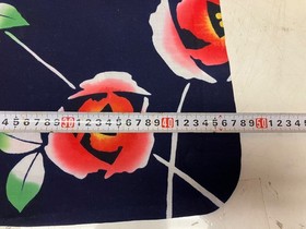 Vintage Japanese Yukata Navy Camellia Floral Summer Kimono
