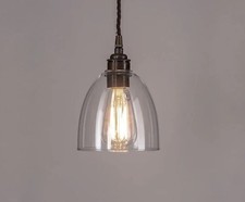 Bell Glass Pendant Light Small Antique Brass