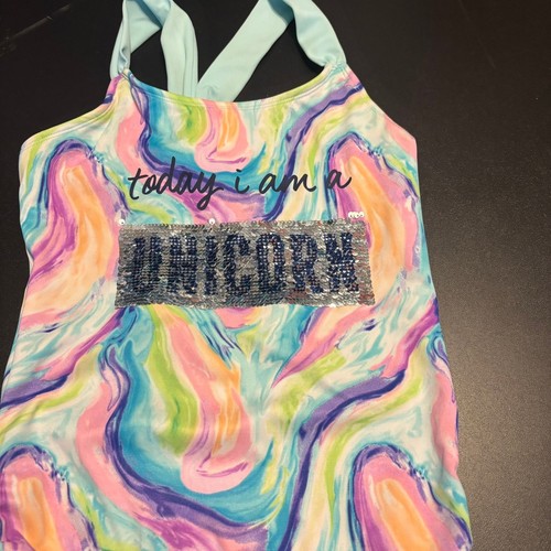 Justice Girls One Piece Flip Sequins “Today I am a” Unicorn Mermaid Swimsuit 16 - Picture 3 of 5