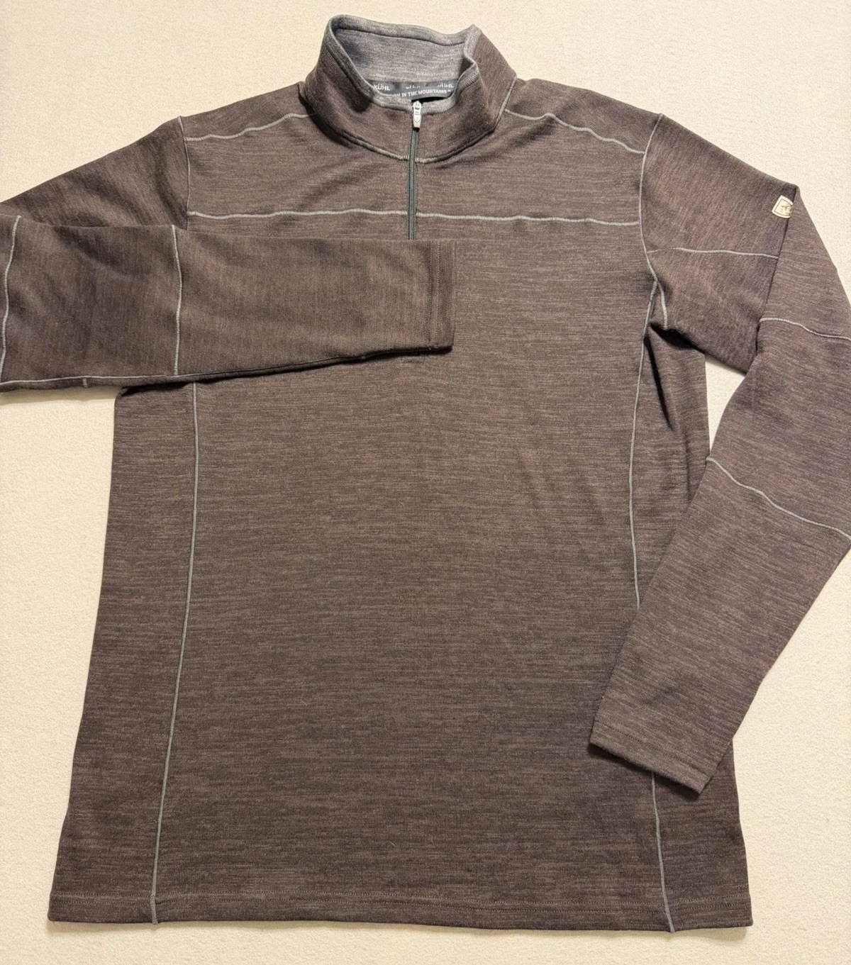 Kuhl Shirt Mens Large Brown Merino Wool 1/4 Zip Long Sleeve Base Layer Hiking