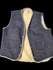 Carhartt Vest Mens Medium Sherpa Lined Dark Denim Snap Up Work USA Made Vintage