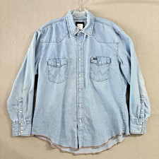 Wrangler Shirt Mens XL Blue Cowboy Cut Denim Snap Work Western Cotton