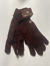 Vintage ETIENNE AIGNER Brown Knit Embroidered Logo Gloves Cuffed One Size NWT