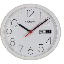 Wm.Widdop Day/Date Wall Clock-White Case | White Dial 8.5"Rnd +B