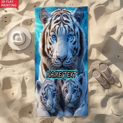 2d Flat 1pc Custom Name Tiger Bear Family Beach Towel - Soft, Ultra-Absorbent