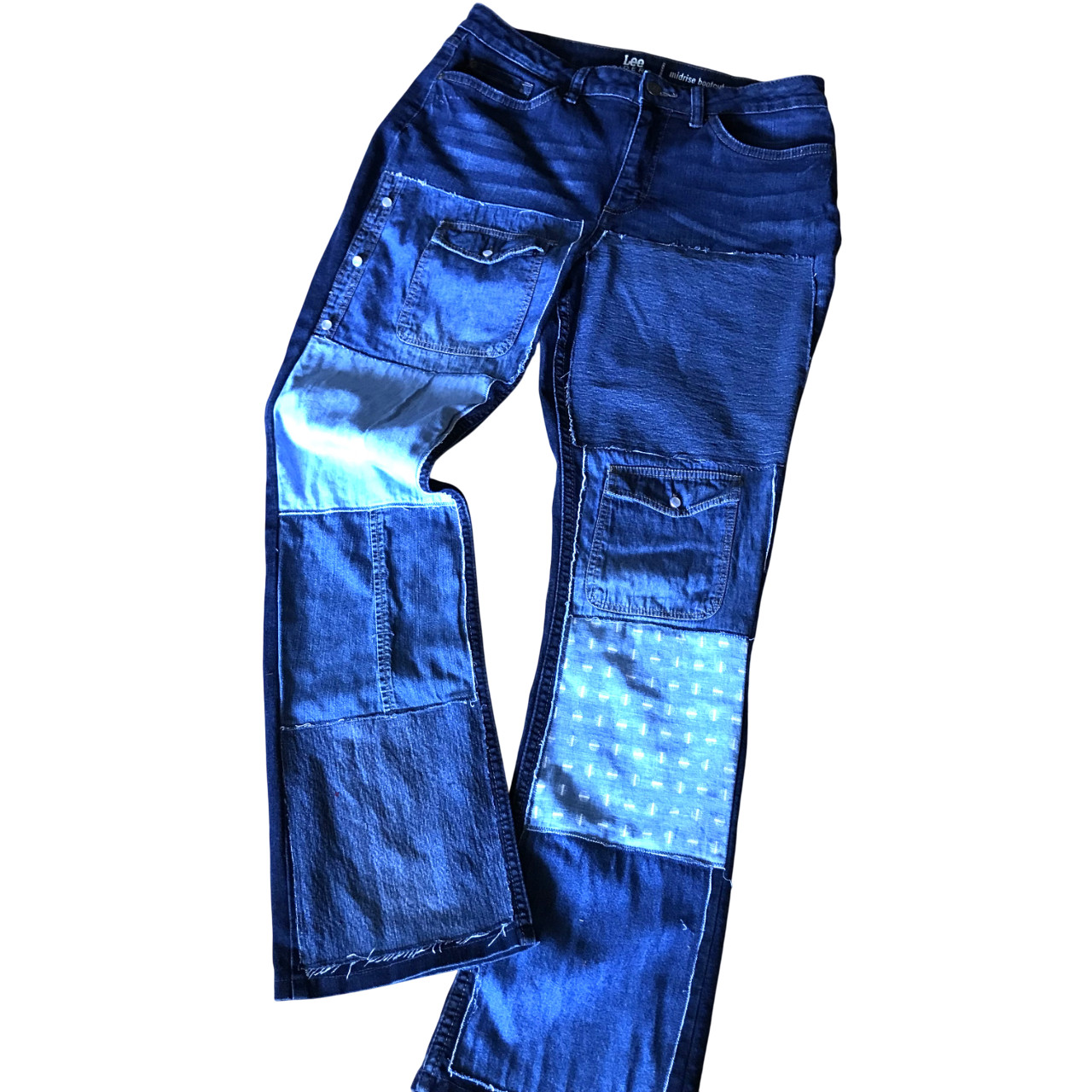 Upcycled Denim Patchwork Jeans: Raw Edge Patches,… - image 1