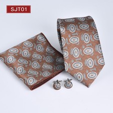 Men's 3 Set Tie, Pocket Square and Cufflinks Formal Business Jacquard 8cm Prom