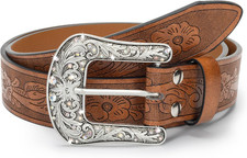 Western-Belt-for-Women-Cowgirl PU-Leather-Waist-Belts Medium Shiny - Brown