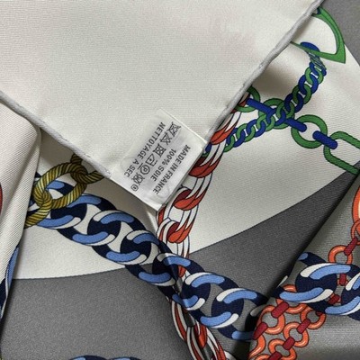 Hermes Scarf Stole Reaction en Chaines White Chain Silk Woman Auth
