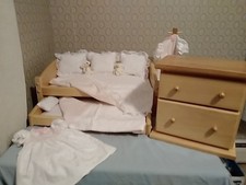 "Trundle Bed" and chest of drawers for 18" dolls, Handcrafted Wood Furniture