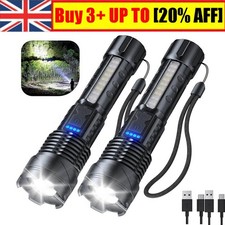 2x Super Bright Rechargeable USB LED Flashlight Zoomable Torch Tactical Lamp UK