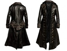 Abrigo largo de cuero real gótico steampunk para hombre - Chaqueta de trinchera Capitán Pirata