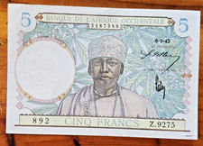 FRENCH WEST AFRICA 6-5-42  5 FRANCS
