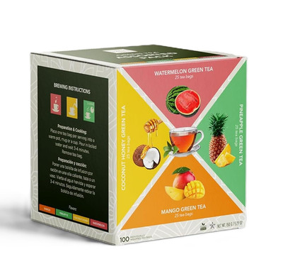 Premium Exotic Fruit Green Tea Variety Sampler Bulk 100 Pack Individually Wrappe