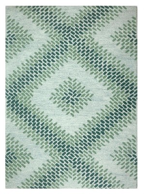 Hand-Tufted Wool Rug: Geometric Green & Blue Modern Carpet