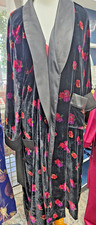 Victoria's Secret Black Pink Red Floral Velvet Robe Luxury Satin Lined, Sz S