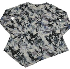Simply Vera Vera Wang Patterned Gray Long Sleeve Flowy Asymemtrical Shirt Large