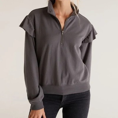 Z Supply Women's Nora Half Zip Pullover Sweatshirt - Charcoal Grey Size XS - NWT