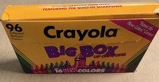 VTG 1992 Crayola Big Box of 96 Crayons, 16 New Colors, Sharpener New Opened Box