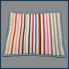 Vintage Handmade Crochet Afghan Throw Blanket - Colorful Granny Stripe Zig-Zag