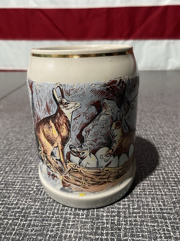 German Stoneware Beer Mug Stein Tankard, Pronghorn Antelopes
